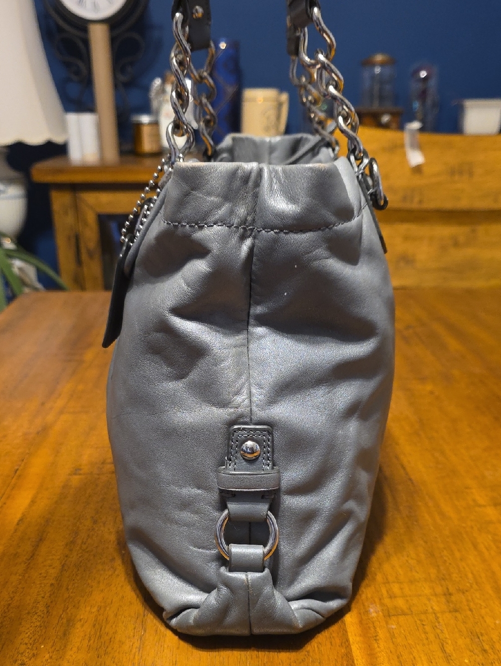 Coach Ashley ruched grey leather satchel handbag, model number F17571 - Picture 2 of 16